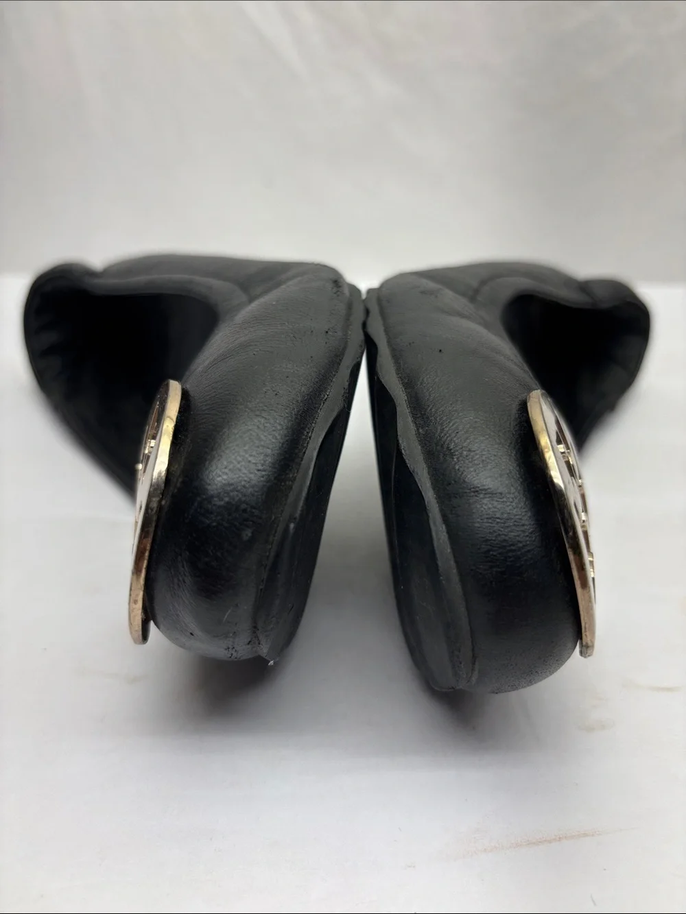 Tory Burch Black Leather Wedge Ballet Flats with Gold Logo, SZ 35 (5), box 56